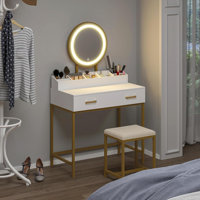 Makeup Vanity Desk With Mirror And Lights by Everly Quinn