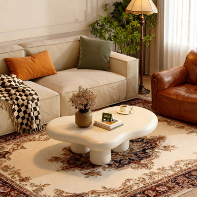 Compean Cute Cloud-Shape Coffee Table, Coffee Table with 3 Short Legs,Funky Contemporary Living Room Low Coffee Table for Sitting on The Floor by Ivy Bronx