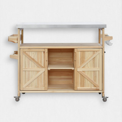 50.2" W Solid Wood Kitchen Island with Stainless Top by Gracie Oaks