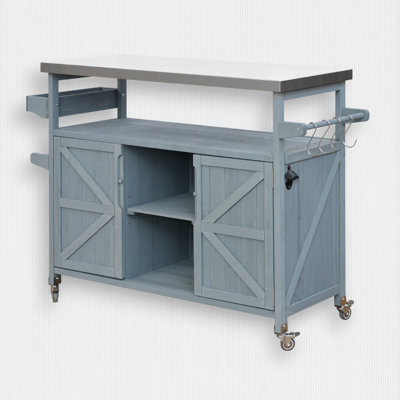 50.2" W Solid Wood Kitchen Island with Stainless Top by Gracie Oaks