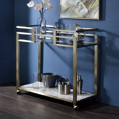 Janova Bar Cart in Clear and Brass by Mercer41