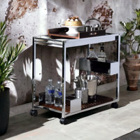 Kadrien Bar Cart in Chrome and Brown by Latitude Run