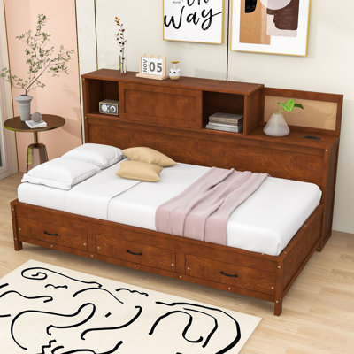 Mayores Daybed with 3 Storage Drawers, Shelves, and USB Ports