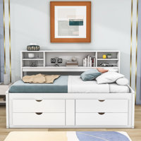 Pirley Wood Full Daybed with 2 Bedside Cabinets, Upper Shelves and 4 Drawers by Red Barrel Studio