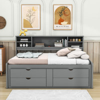 Pirley Wood Full Daybed with 2 Bedside Cabinets, Upper Shelves and 4 Drawers by Red Barrel Studio