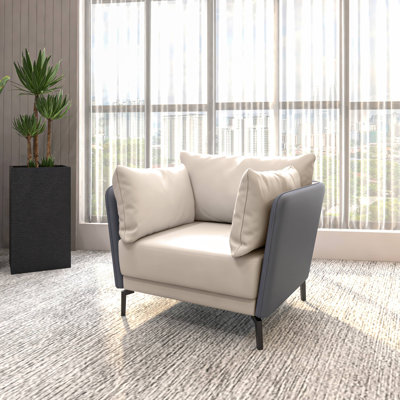 Devkran Upholstered Leather Accent Chair Single-Seater Sofa with Steel Legs by Brayden Studio