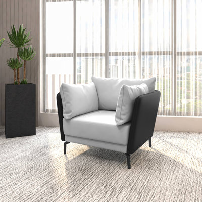 Devkran Upholstered Leather Accent Chair Single-Seater Sofa with Steel Legs by Brayden Studio