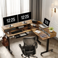 Shah 63" W L Shaped Standing Desk with Drawers and Wheels, Dual Motor Adjustable Desk for Home Office by 17 Stories