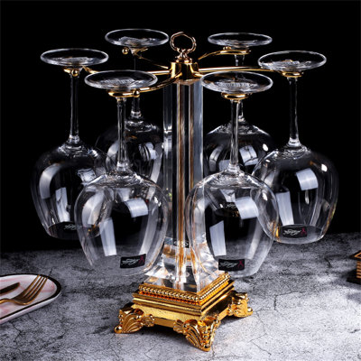 Anahla Tabletop Wine Bottle & Glass Rack Gold by House of Hampton