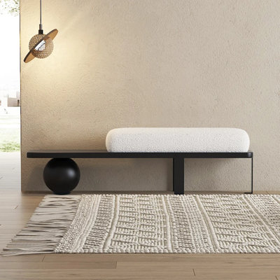 Entryway Bench,Modern Wooden Boucle Upholstered Bench with Abstract Metal Leg and Comfortable Lambswool Cushion for Entryway/Bedroom/Living Room by Everly Quinn
