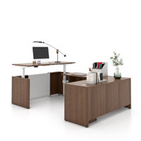 Netha U-Shaped Adjustable Height Executive Standing Desk With 3 Drawer Pedestal by Inbox Zero
