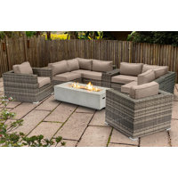 Lsi Fully Assembled 10 Pieces Sectional Seating Group With Firepit And Sunbrella Cushions
