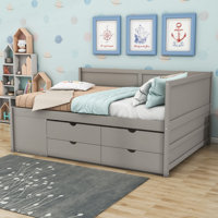 Wood Daybed with Drawers and Shelves