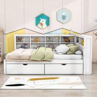 Tou Wood Daybed with 2 Drawers and Shelves