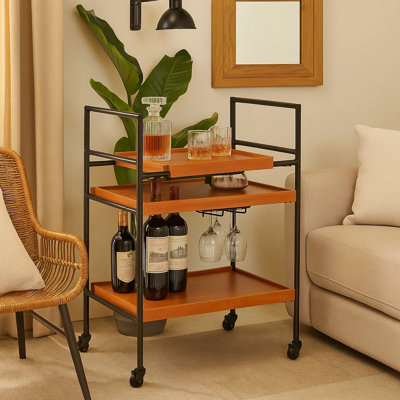 Krislee Bar Cart in Brown and Black by 17 Stories