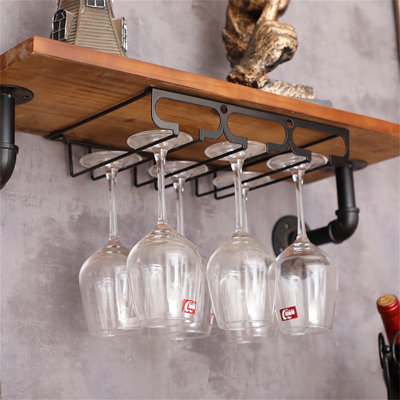 Dorinel Hanging Wine Glass Rack Black by Prep & Savour