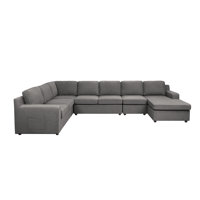 Linen 7-Seater U-Shape Sectional Sofa Chaise With Pocket In Gray