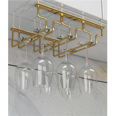 Aneiyah Hanging Wine Glass Rack Gold by Mercer41