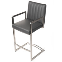 Tubo Brushed Stainless Steel Upholstered Faux-Leather Seat Counter Height Barstool by Latitude Run