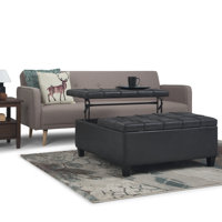 Harrison 36"W Upholstered Vegan Leather Transitional Square Lift-Top Ottoman with Hidden Storage by Simpli Home