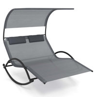 Arlmont & Co. Outdoor Dual Rocker Sunbed 2-person Canopied Lounger With 2 Detachable Headrests by Arlmont & Co.