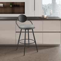 Tammis Swivel Counter or Bar Stool with Black Iron Frame and Faux Leather by Orren Ellis