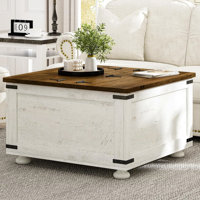 Paccione Single Coffee Table,Farmhouse Coffee Table with Storage, Large Square Coffee Table with Wood Gourd Feet and Hydraulic Gas Rod for Living Room by Gracie Oaks