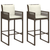 vidaXL Patio Bar Stools with White Cushions, Set of 2, Brown Weather-Resistant Poly Rattan with Steel Frame, Outdoor Furniture with Armrests and Backr by Ebern Designs