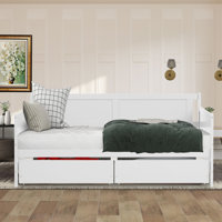 Aniya Twin Size Daybed with 2 Storage Drawers, Multifunctional Solid Wooden Sofa Bed Frame, Wood Slat Support, No Box Spring Needed, Easy to Assemble, by Lark Manor