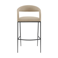 Gassville Modern Counter or Bar Height Barstool with Arms and Open Low Back in Iron Frame and Faux Leather by Corrigan Studio
