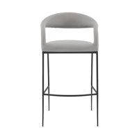 Gassville Modern Counter or Bar Height Barstool with Arms and Open Low Back in Iron Frame and Faux Leather by Corrigan Studio