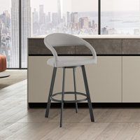 Gassville Modern Swivel Counter or Bar Height Barstool with Arms and Open Low Back in Iron Frame and Faux Leather by Corrigan Studio