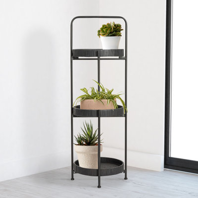Kesini Modern Arched Metal Plant Stand Or Shelf With 3 Round Removable Rattan Trays by Latitude Run