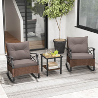 Winston Porter 3 Pcs Patio Rocker Set With 2-tier Coffee Table & Soft Seat Back Cushions Outdoor