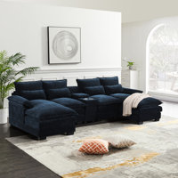 Upholstered U-Shaped 6-Seater Sofa With Console,Cup Holder And Usb Ports by Latitude Run
