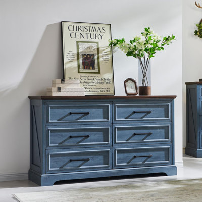 Ursula 52"W Farmhouse 6 Wide Drawer Dresser, Bedroom Chest of Drawers With Anti-Tip Design by Lark Manor