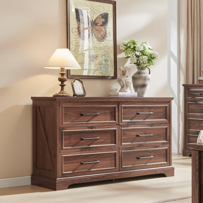 Ursula 52"W Farmhouse 6 Wide Drawer Dresser, Bedroom Chest of Drawers With Anti-Tip Design by Lark Manor