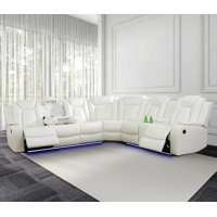 Shamla 3-Pieces 210”Breathing Leather Power Reclining Theater Sectional,LED Lighting by Orren Ellis