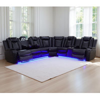 Shamla 3-Pieces 210”Breathing Leather Power Reclining Theater Sectional,LED Lighting by Orren Ellis
