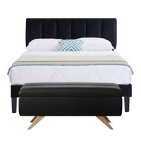 2 Pieces Bedroom Set Bed Frame With Ottoman Storage, Upholstered Platform Bed Frame And Ottoman Set by Mercer41