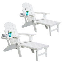 Hdpe Foldable Adjustable Chair Back Outdoor Adirondack Chair With Ottoman Black by Rosecliff Heights