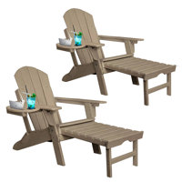 Hdpe Foldable Adjustable Chair Back Outdoor Adirondack Chair With Ottoman Black by Rosecliff Heights