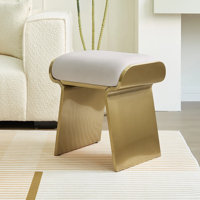 Modern Beige Backless Vanity Stool Accent stools Accent Chair Leath-aire Upholstery Stainless Steel Frame by Everly Quinn
