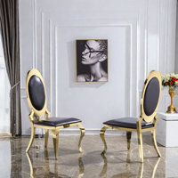 Dameion Luxury Leather Dining Room Chairs with Polished Gold Stainless Steel Legs by Rosdorf Park
