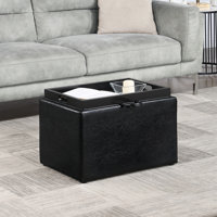 Saribel 22.75" Wide Faux Leather Rectangle Ottoman with Reversible Tray by Ebern Designs