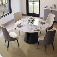 Teferi Modern Sintered Stone Round Dining Table for 4-6 with Pedestal Base, Pre-Assembly by POVISON DONICY