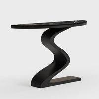 Modern 39.4" Curved Console Table with Sintered Stone Top Half Moon Shape by Everly Quinn