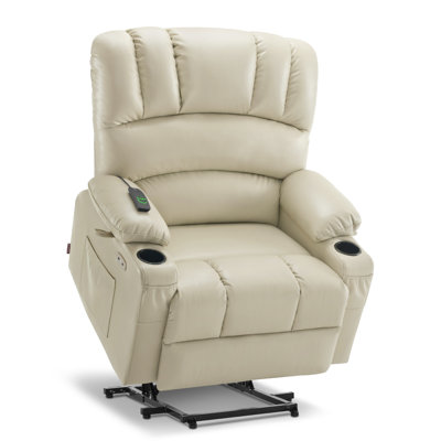 Power Lift Recliner Chair With Massage And Heat for Big Elderly People, Cup Holders, Side Pockets, Faux Leather (Large-Wide)