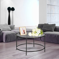 Bronc Tempered Glass Countertops Round Wrought Iron Coffee Table Black by Ebern Designs