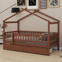 Wooden House Bed With Two Drawers by Harper Orchard